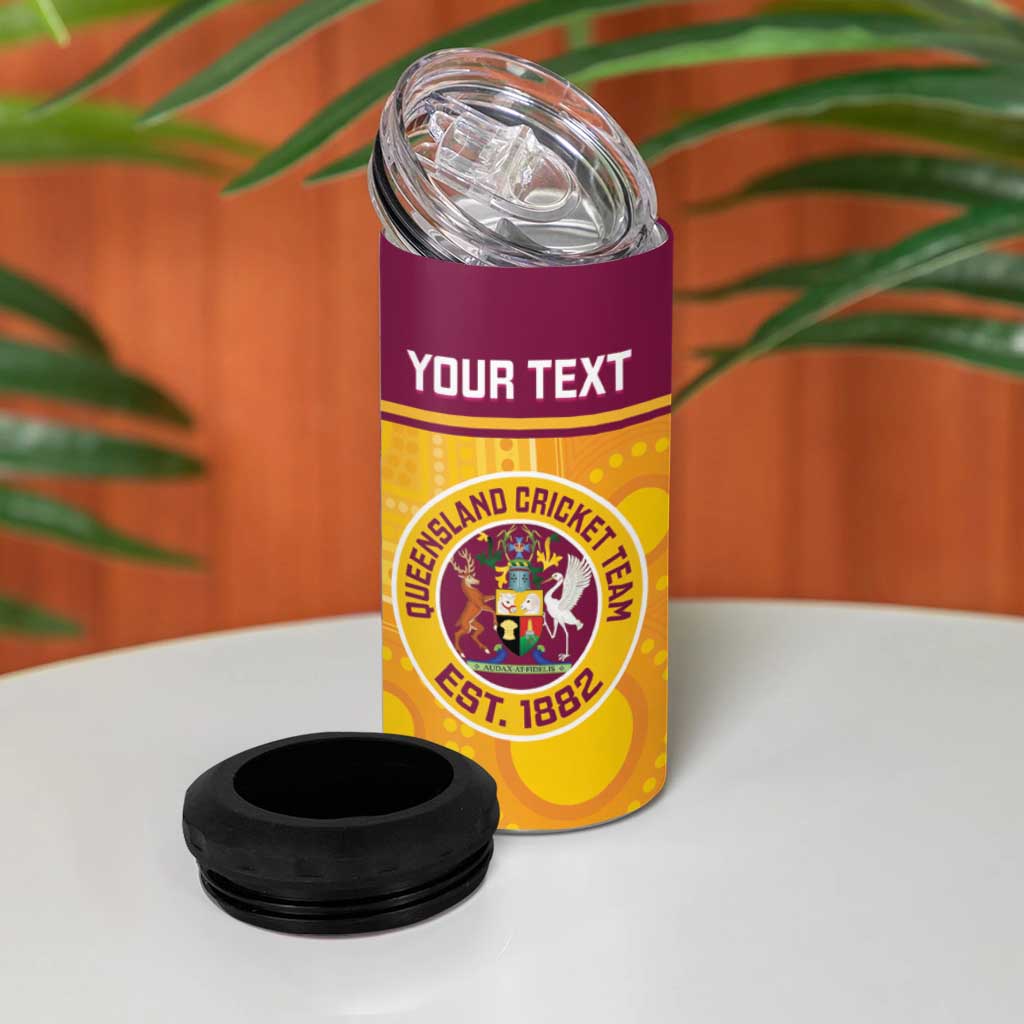 Custom Australia Queensland Cricket 4 in 1 Can Cooler Tumbler Go Bulls - Aboriginal Art