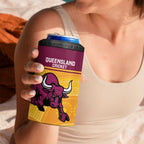 Custom Australia Queensland Cricket 4 in 1 Can Cooler Tumbler Go Bulls - Aboriginal Art