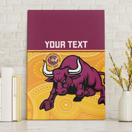Custom Australia Queensland Cricket Canvas Wall Art Go Bulls - Aboriginal Art