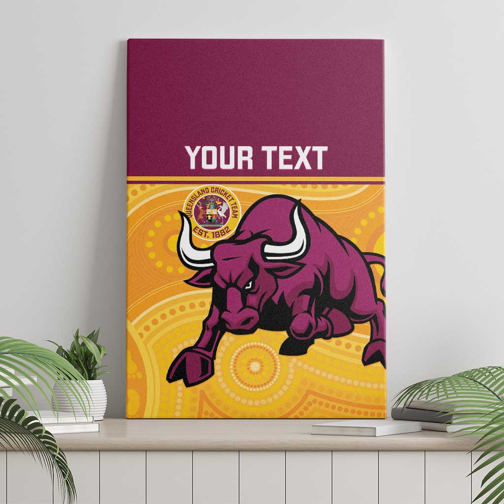 Custom Australia Queensland Cricket Canvas Wall Art Go Bulls - Aboriginal Art