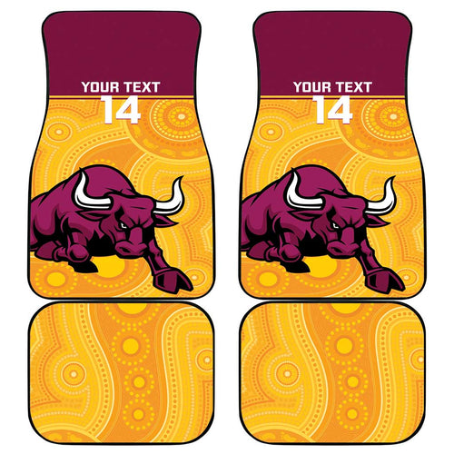 Custom Australia Queensland Cricket Car Mats Go Bulls - Aboriginal Art