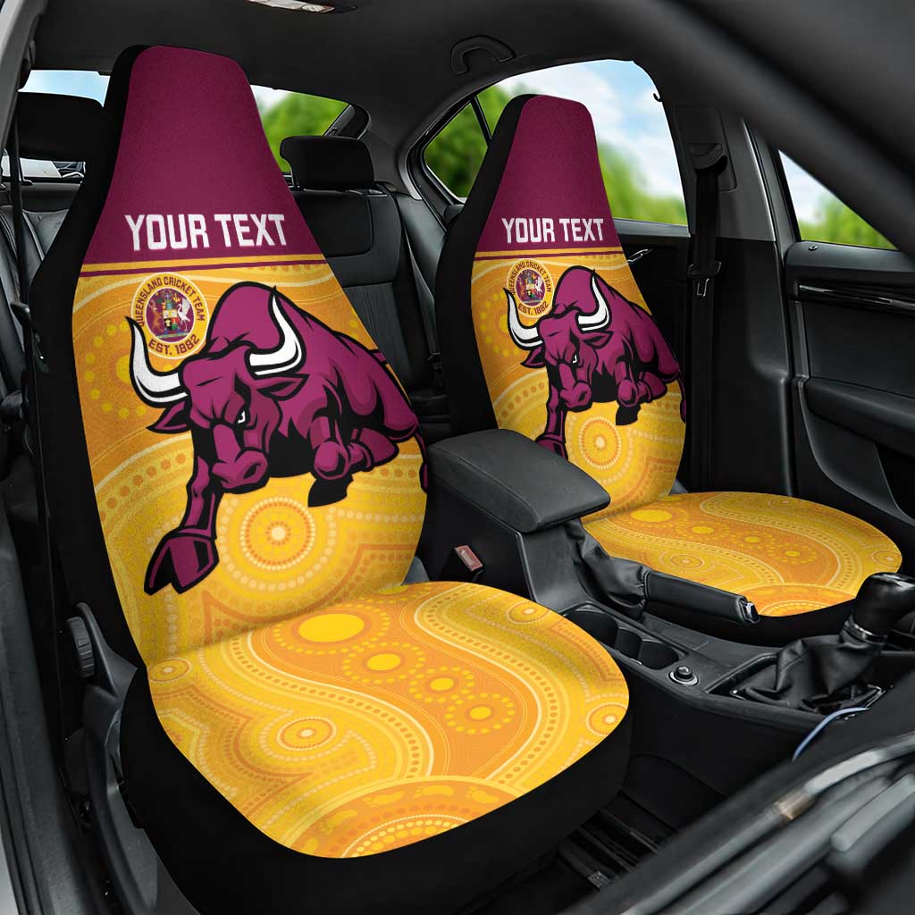 Custom Australia Queensland Cricket Car Seat Cover Go Bulls - Aboriginal Art