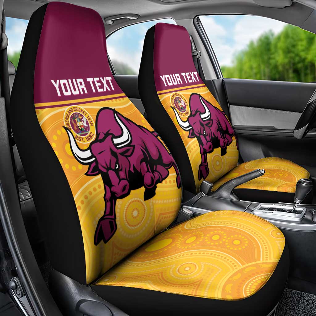 Custom Australia Queensland Cricket Car Seat Cover Go Bulls - Aboriginal Art