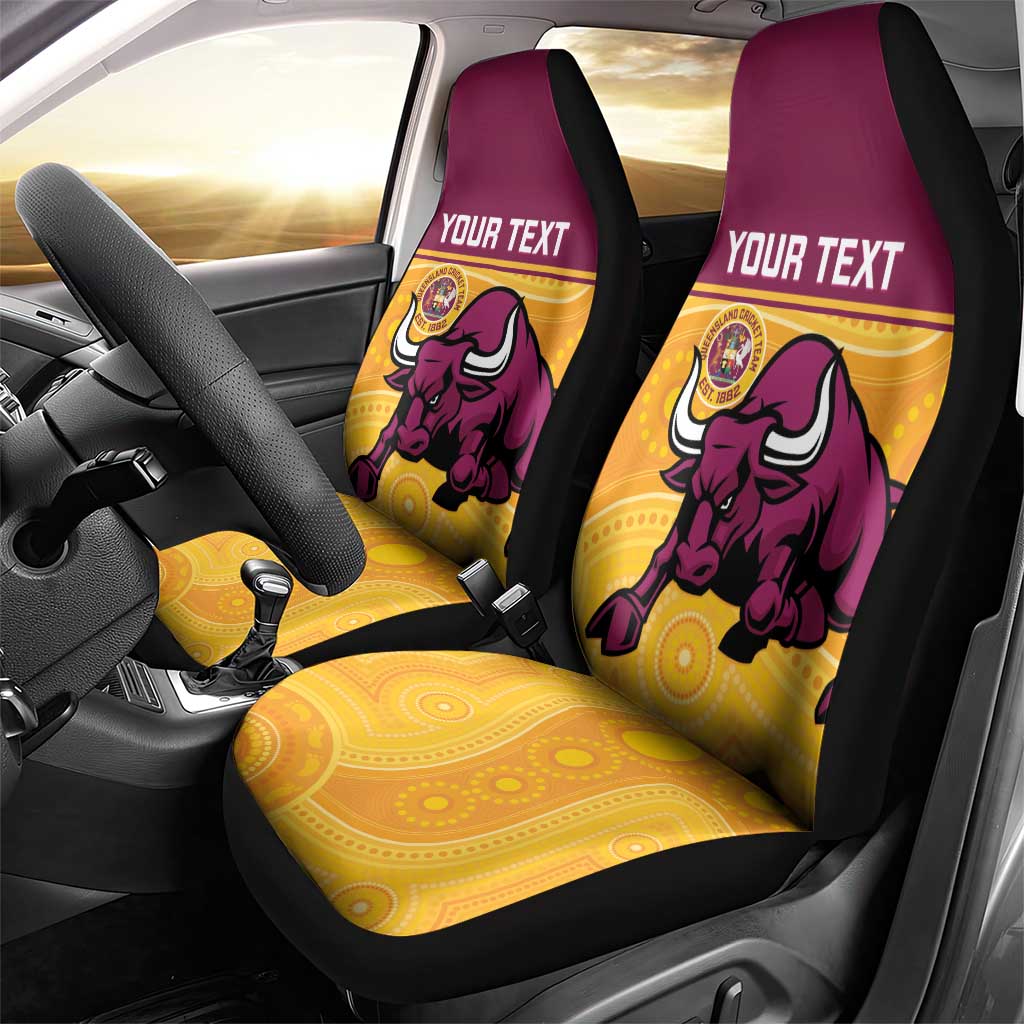 Custom Australia Queensland Cricket Car Seat Cover Go Bulls - Aboriginal Art