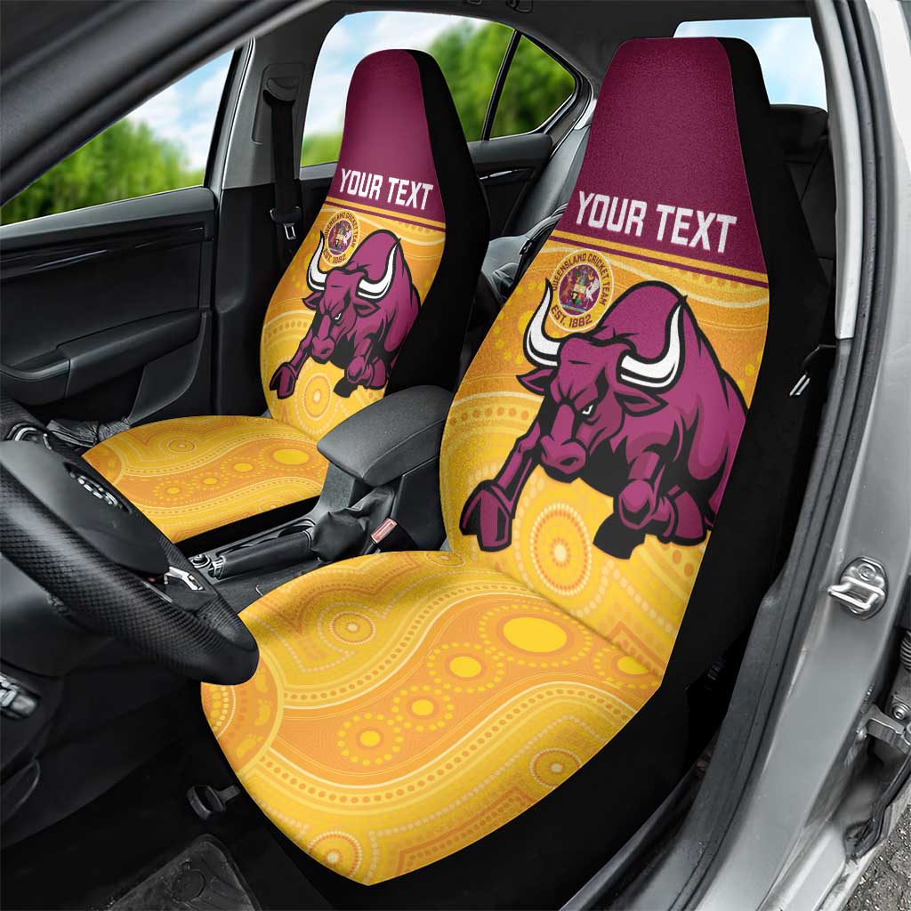 Custom Australia Queensland Cricket Car Seat Cover Go Bulls - Aboriginal Art