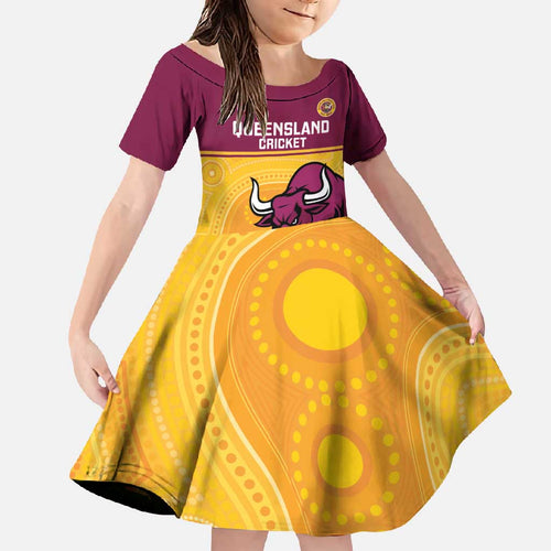 Custom Australia Queensland Cricket Family Matching Summer Maxi Dress and Hawaiian Shirt Go Bulls - Aboriginal Art