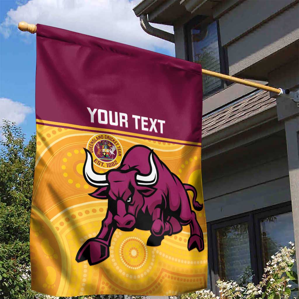 Custom Australia Queensland Cricket Garden Flag Go Bulls - Aboriginal Art
