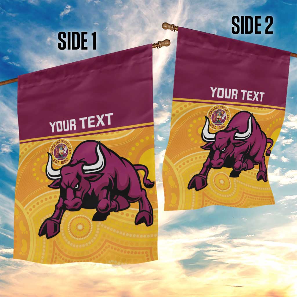Custom Australia Queensland Cricket Garden Flag Go Bulls - Aboriginal Art