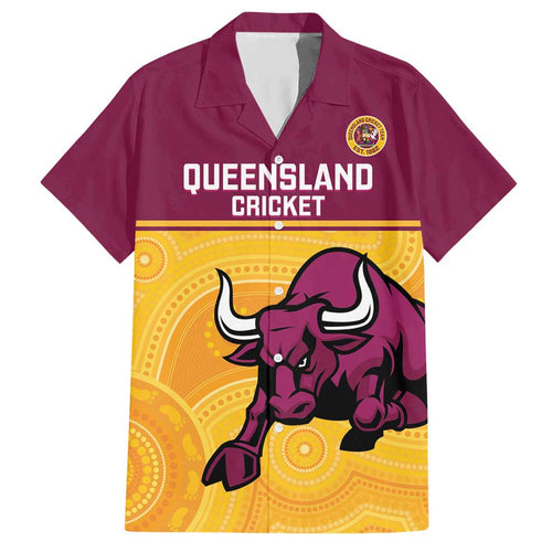 Custom Australia Queensland Cricket Hawaiian Shirt Go Bulls - Aboriginal Art