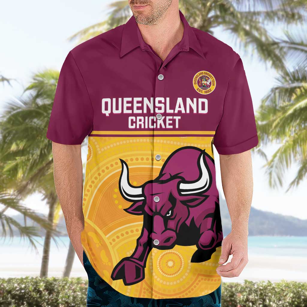 Custom Australia Queensland Cricket Hawaiian Shirt Go Bulls - Aboriginal Art