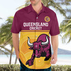 Custom Australia Queensland Cricket Hawaiian Shirt Go Bulls - Aboriginal Art