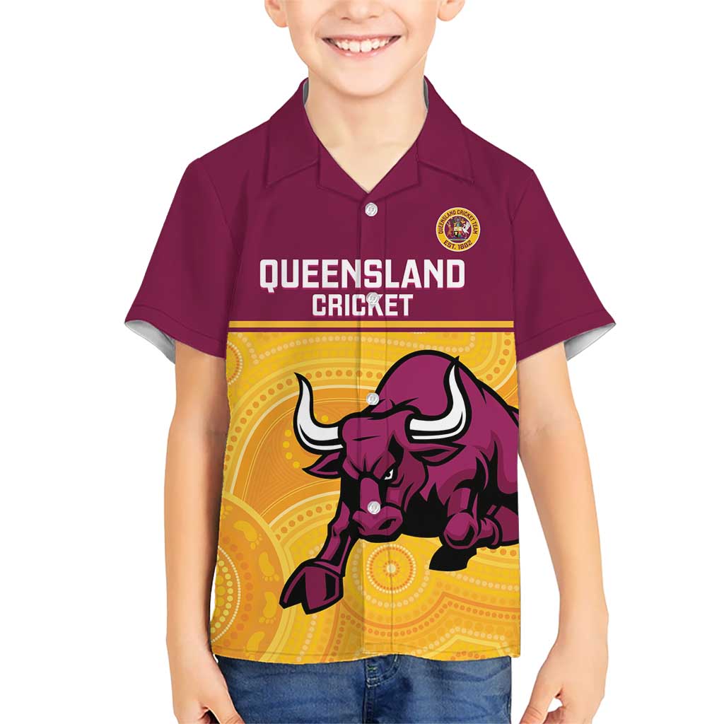 Custom Australia Queensland Cricket Hawaiian Shirt Go Bulls - Aboriginal Art