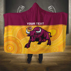 Custom Australia Queensland Cricket Hooded Blanket Go Bulls - Aboriginal Art