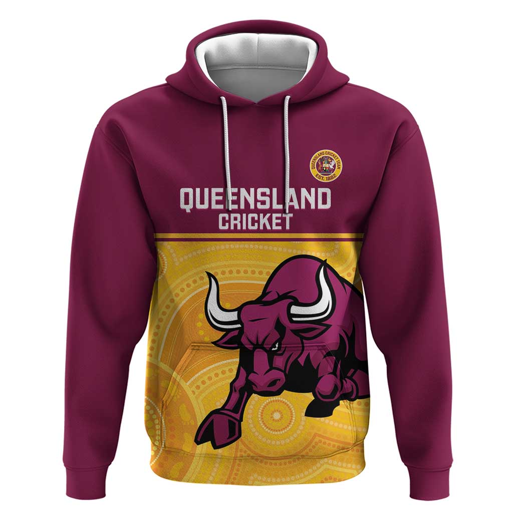 Custom Australia Queensland Cricket Hoodie Go Bulls - Aboriginal Art