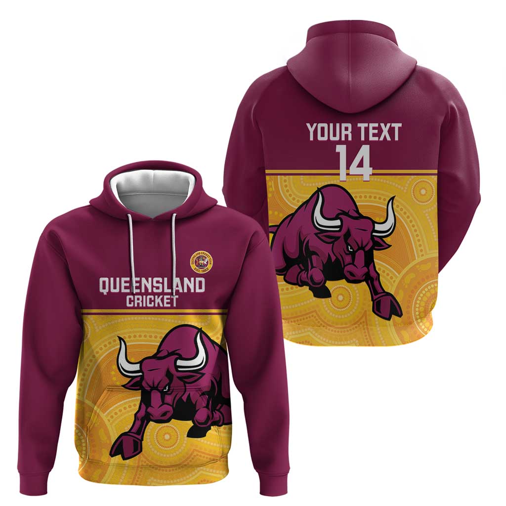 Custom Australia Queensland Cricket Hoodie Go Bulls - Aboriginal Art