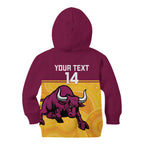 Custom Australia Queensland Cricket Kid Hoodie Go Bulls - Aboriginal Art