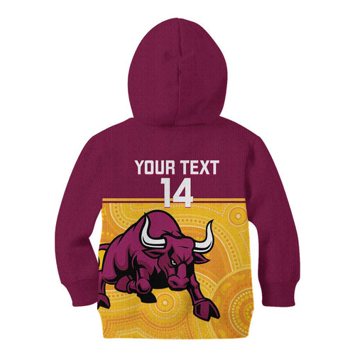Custom Australia Queensland Cricket Kid Hoodie Go Bulls - Aboriginal Art
