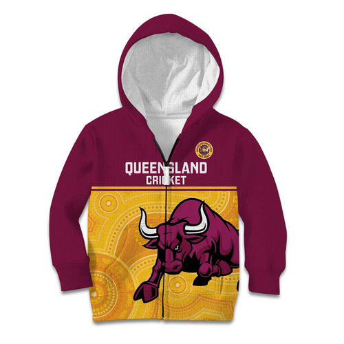 Custom Australia Queensland Cricket Kid Hoodie Go Bulls - Aboriginal Art