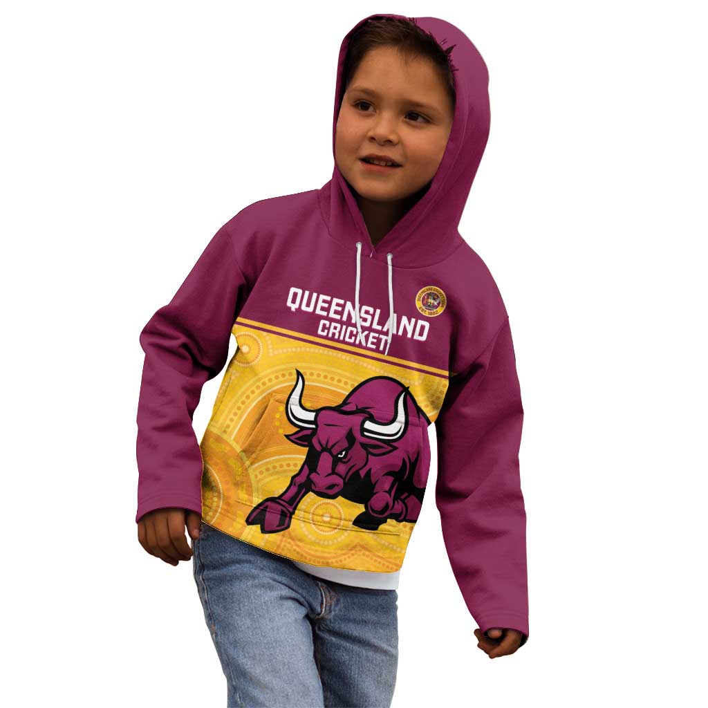 Custom Australia Queensland Cricket Kid Hoodie Go Bulls - Aboriginal Art