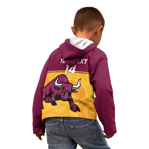 Custom Australia Queensland Cricket Kid Hoodie Go Bulls - Aboriginal Art