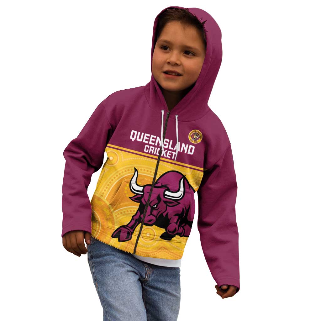 Custom Australia Queensland Cricket Kid Hoodie Go Bulls - Aboriginal Art