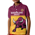 Custom Australia Queensland Cricket Kid Polo Shirt Go Bulls - Aboriginal Art