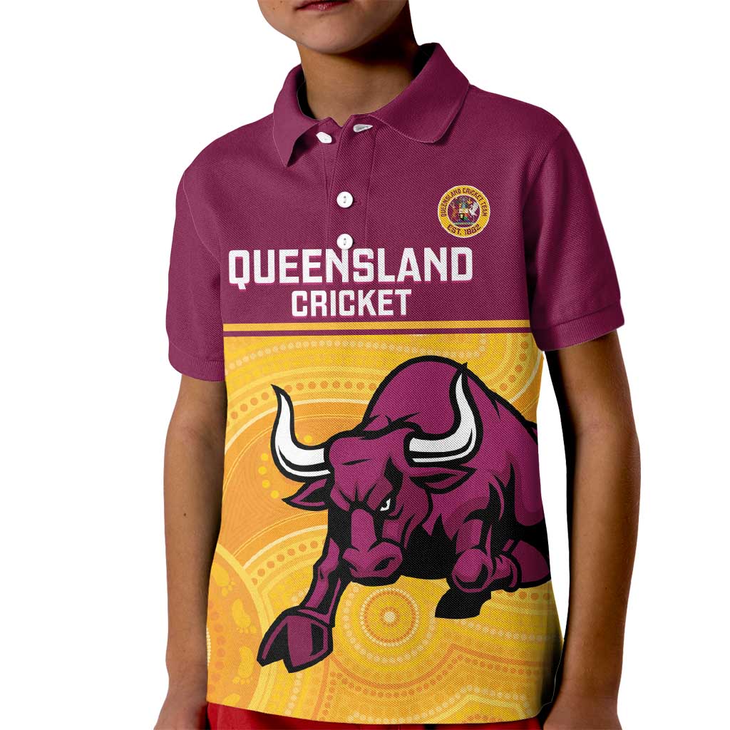 Custom Australia Queensland Cricket Kid Polo Shirt Go Bulls - Aboriginal Art