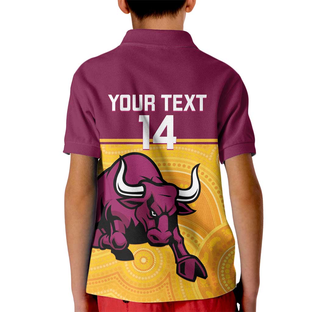 Custom Australia Queensland Cricket Kid Polo Shirt Go Bulls - Aboriginal Art