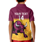 Custom Australia Queensland Cricket Kid Polo Shirt Go Bulls - Aboriginal Art