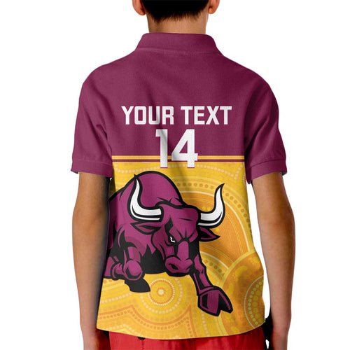 Custom Australia Queensland Cricket Kid Polo Shirt Go Bulls - Aboriginal Art