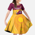 Custom Australia Queensland Cricket Kid Short Sleeve Dress Go Bulls - Aboriginal Art