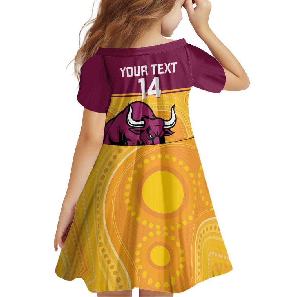 Custom Australia Queensland Cricket Kid Short Sleeve Dress Go Bulls - Aboriginal Art