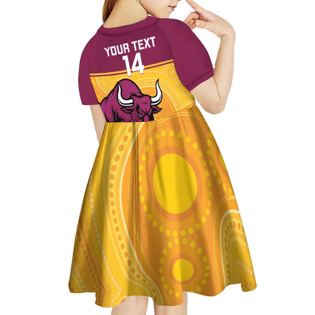 Custom Australia Queensland Cricket Kid Short Sleeve Dress Go Bulls - Aboriginal Art