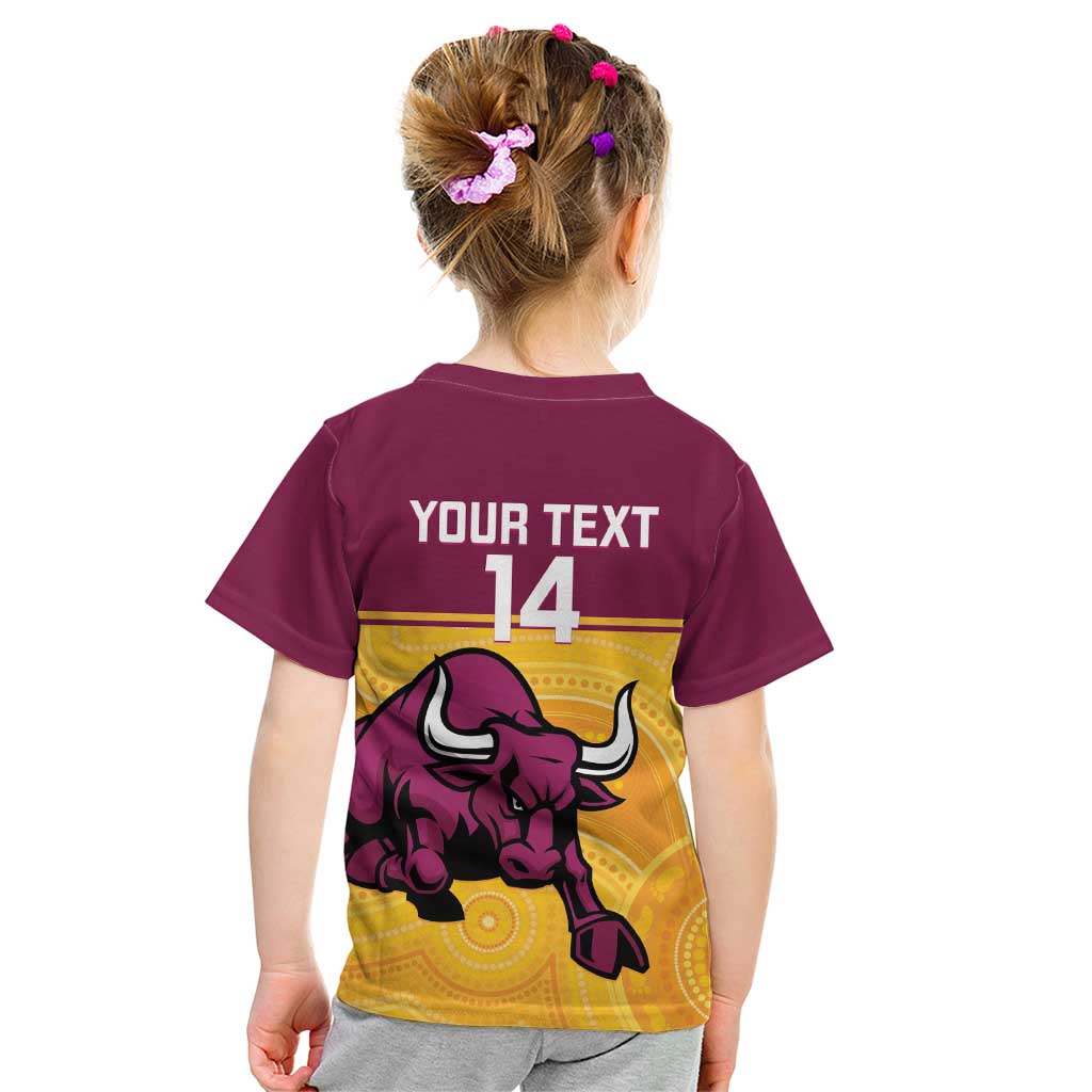 Custom Australia Queensland Cricket Kid T Shirt Go Bulls - Aboriginal Art