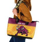 Custom Australia Queensland Cricket Leather Tote Bag Go Bulls - Aboriginal Art
