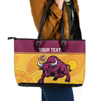 Custom Australia Queensland Cricket Leather Tote Bag Go Bulls - Aboriginal Art