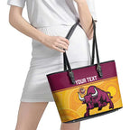 Custom Australia Queensland Cricket Leather Tote Bag Go Bulls - Aboriginal Art