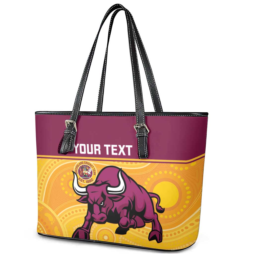 Custom Australia Queensland Cricket Leather Tote Bag Go Bulls - Aboriginal Art