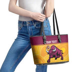 Custom Australia Queensland Cricket Leather Tote Bag Go Bulls - Aboriginal Art