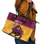 Custom Australia Queensland Cricket Leather Tote Bag Go Bulls - Aboriginal Art