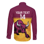 Custom Australia Queensland Cricket Long Sleeve Button Shirt Go Bulls - Aboriginal Art