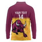 Custom Australia Queensland Cricket Long Sleeve Polo Shirt Go Bulls - Aboriginal Art