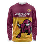 Custom Australia Queensland Cricket Long Sleeve Shirt Go Bulls - Aboriginal Art