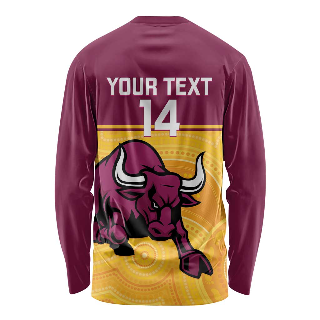 Custom Australia Queensland Cricket Long Sleeve Shirt Go Bulls - Aboriginal Art