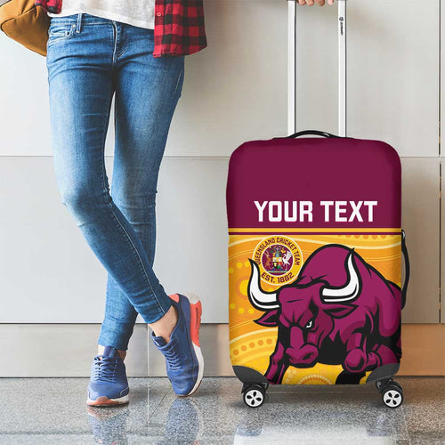 Custom Australia Queensland Cricket Luggage Cover Go Bulls - Aboriginal Art