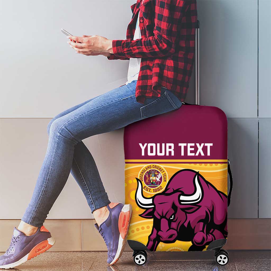 Custom Australia Queensland Cricket Luggage Cover Go Bulls - Aboriginal Art