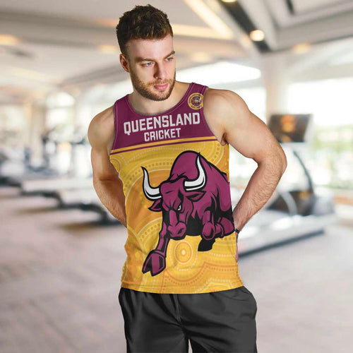 Custom Australia Queensland Cricket Men Tank Top Go Bulls - Aboriginal Art