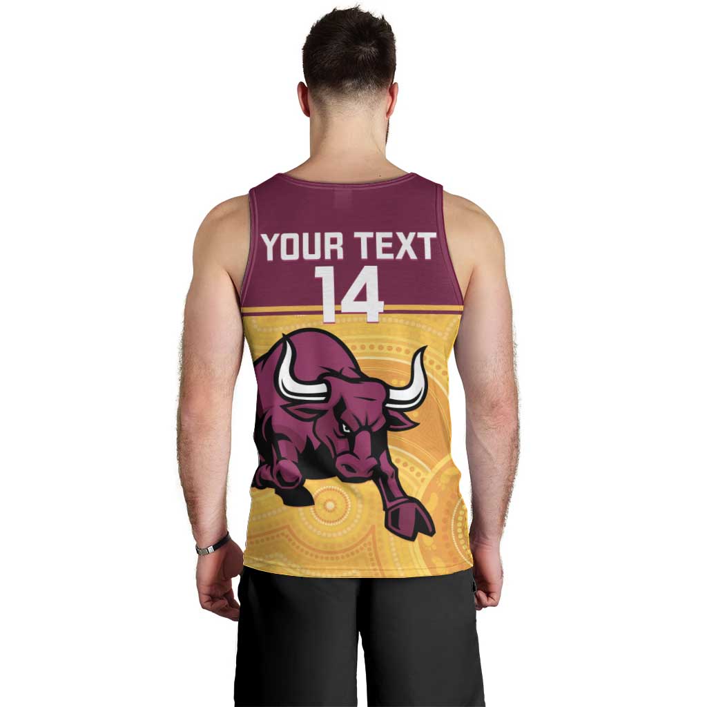 Custom Australia Queensland Cricket Men Tank Top Go Bulls - Aboriginal Art