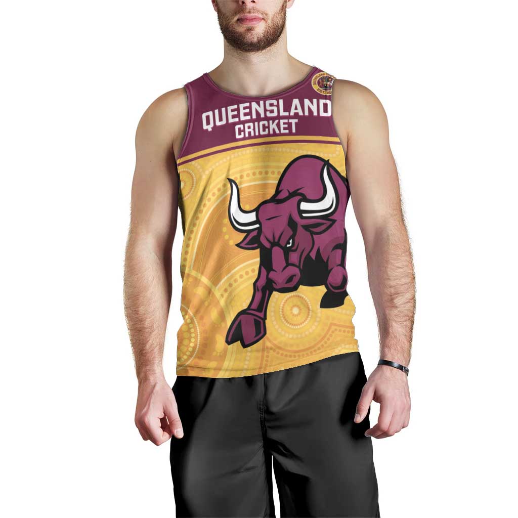 Custom Australia Queensland Cricket Men Tank Top Go Bulls - Aboriginal Art