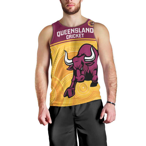 Custom Australia Queensland Cricket Men Tank Top Go Bulls - Aboriginal Art